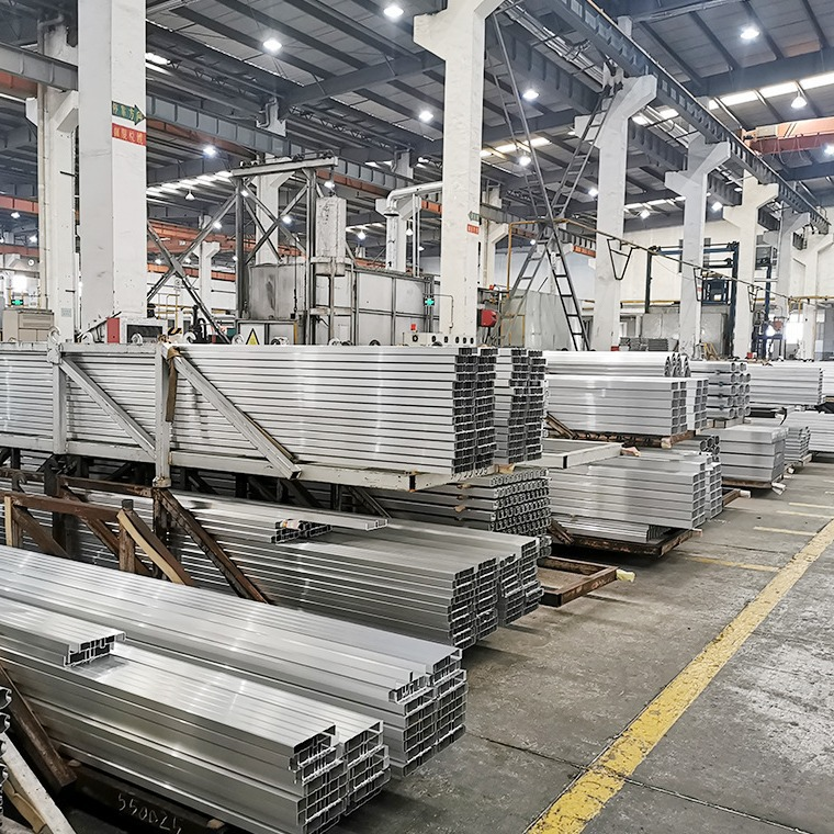 Big aluminum extrusion factory, piles of aluminum extrusion raw material