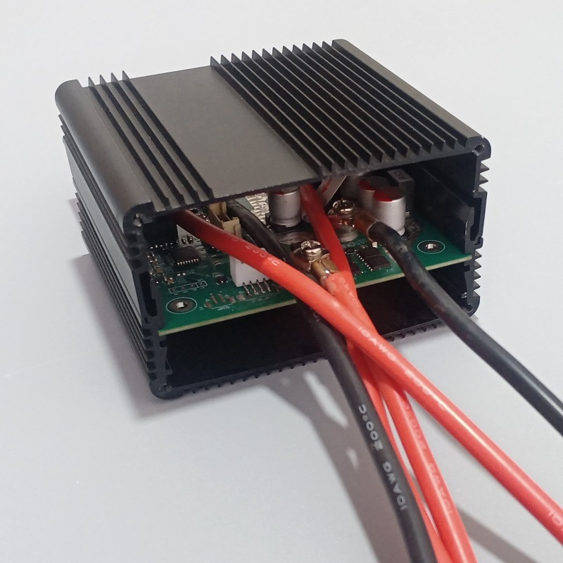 Black aluminum extrusion box with PCB and wireharness