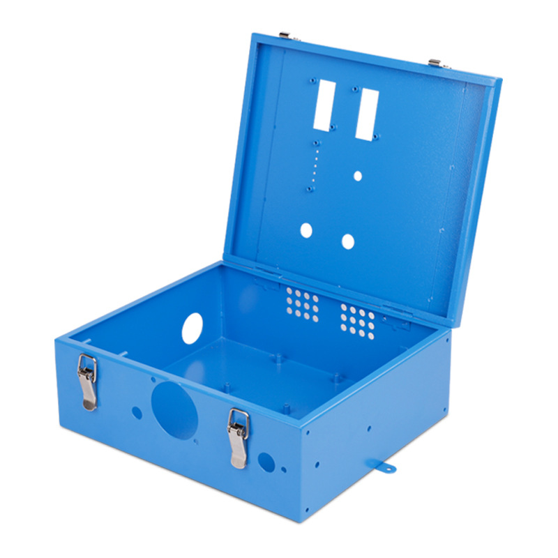 Blue painted treatment, metal fabrication boxes